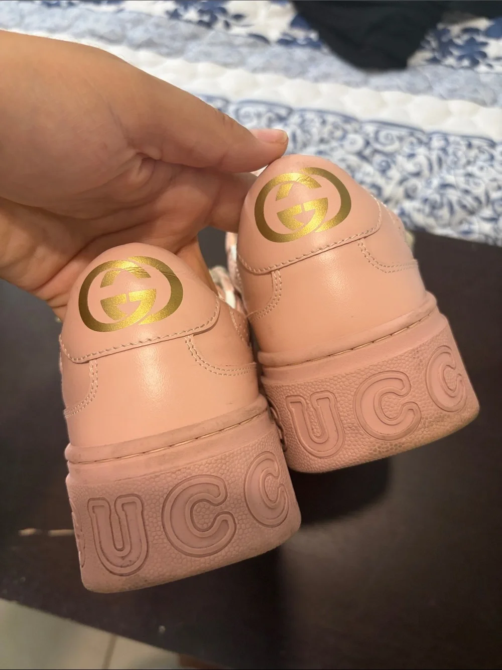 Gucci Pink Leather Lace-Up Women's Sneakers